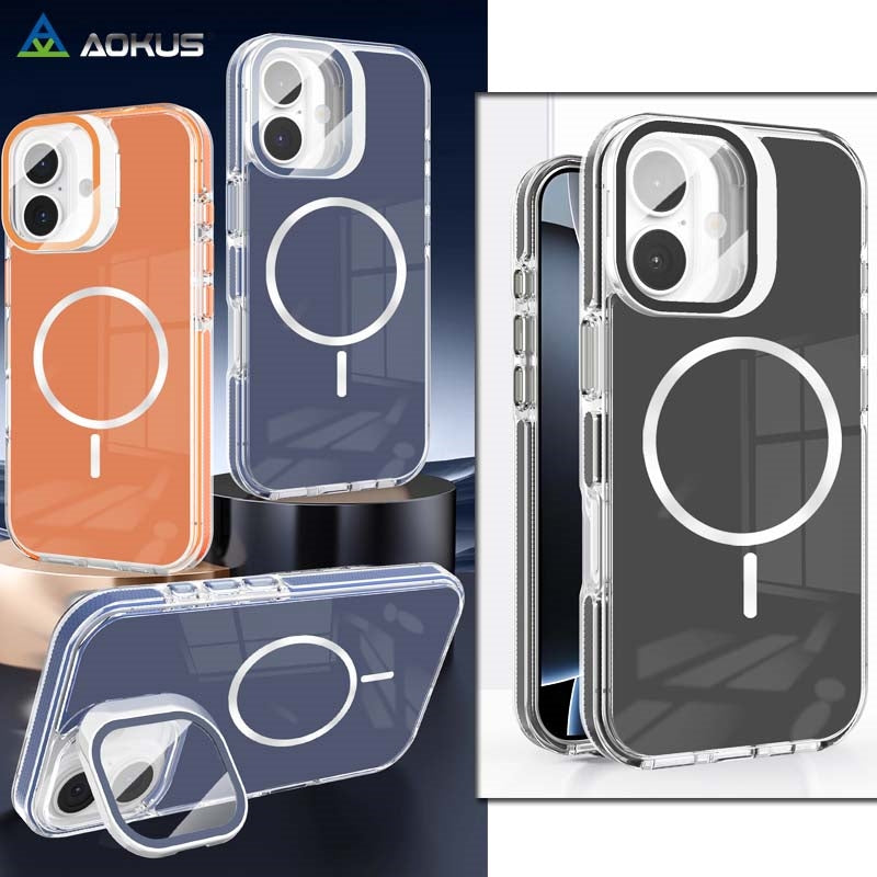 For Apple iPhone 17 Macaron Magsafe Case With Camera Stand Black