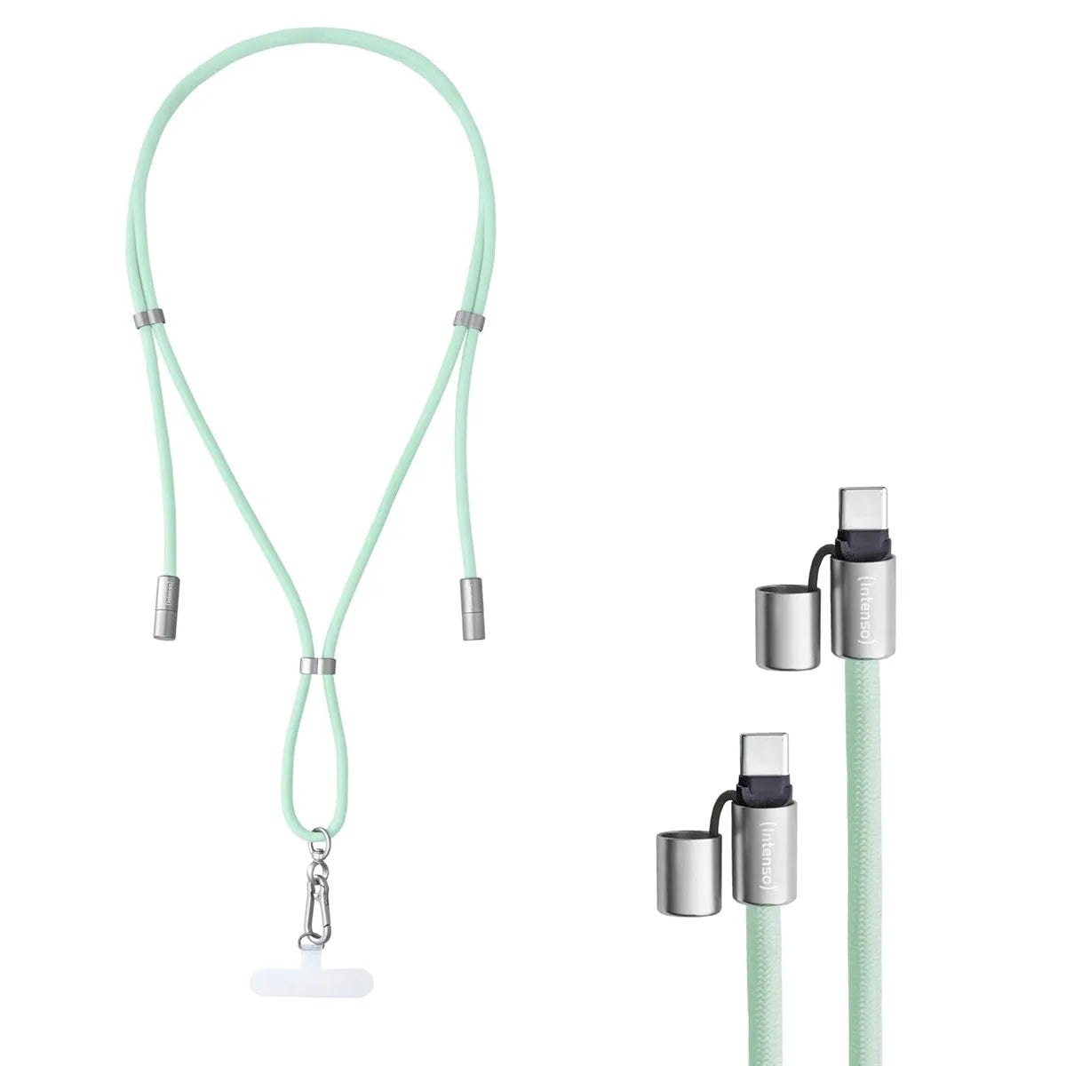 Intenso Nylon USB C-C Cell Phone Charging Lanyard 1.6m 60W Mint Green