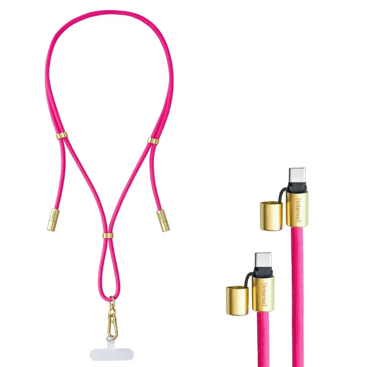 Intenso Nylon USB C-C Cell Phone Charging Lanyard 1.6m 60W Pink