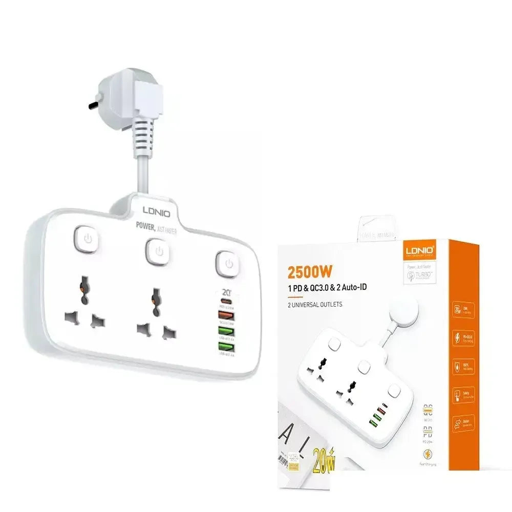 LDNIO SC2413 Multy Function UK Power Strip With 2 AC Sockets + 2 USB + PD + QC