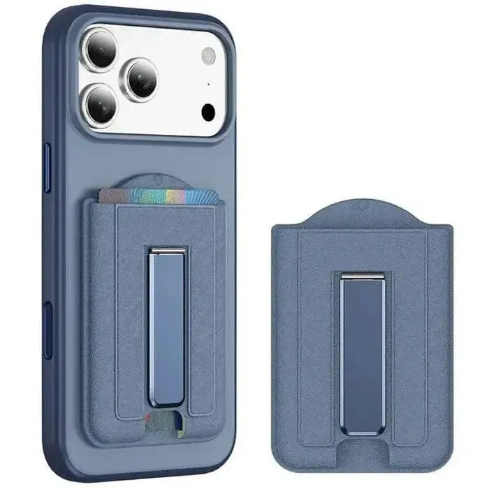 Leather Texture MagSafe Magnetic Folding Stand Phone Card Slots Holder Sky Blue