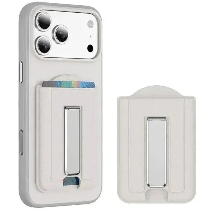Leather Texture MagSafe Magnetic Folding Stand Phone Card Slots Holder White