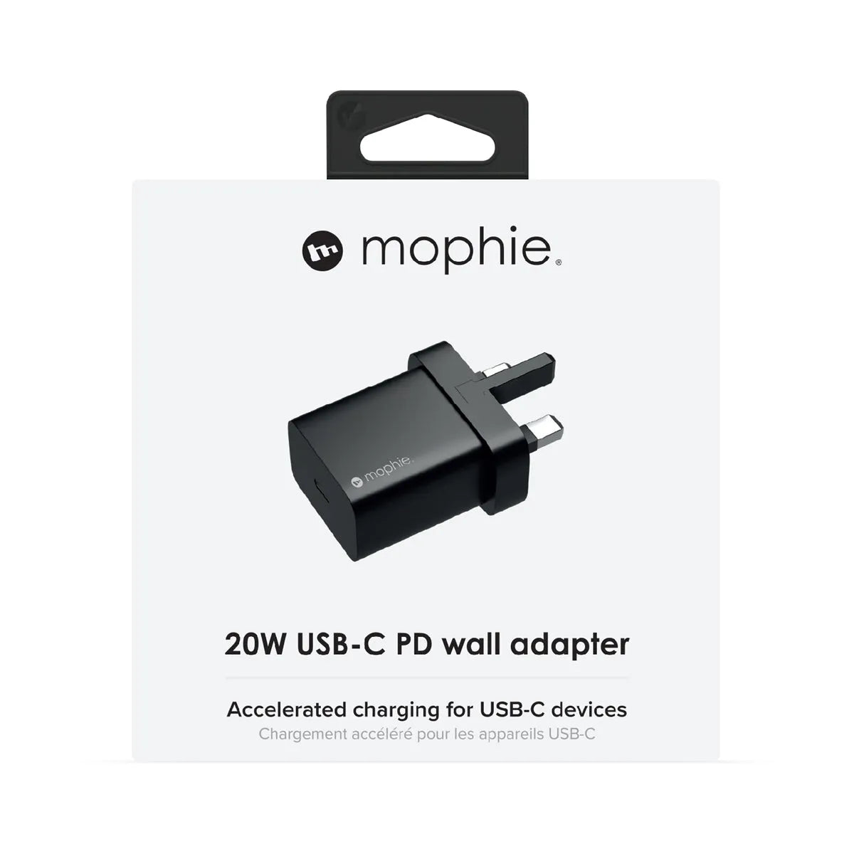 Mophie 20W Fast Charging Mains Adapter with USB-C Port Black - UK 3 Pin