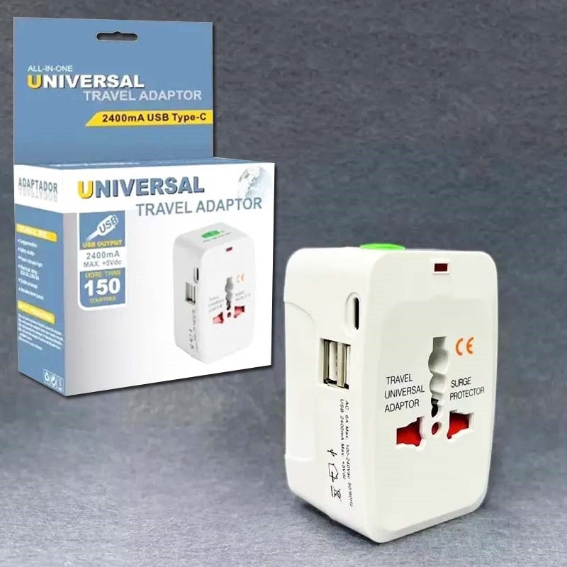 NarKen Universal 2USB And Type-C Travel Adaptor MOQ 10 PCS