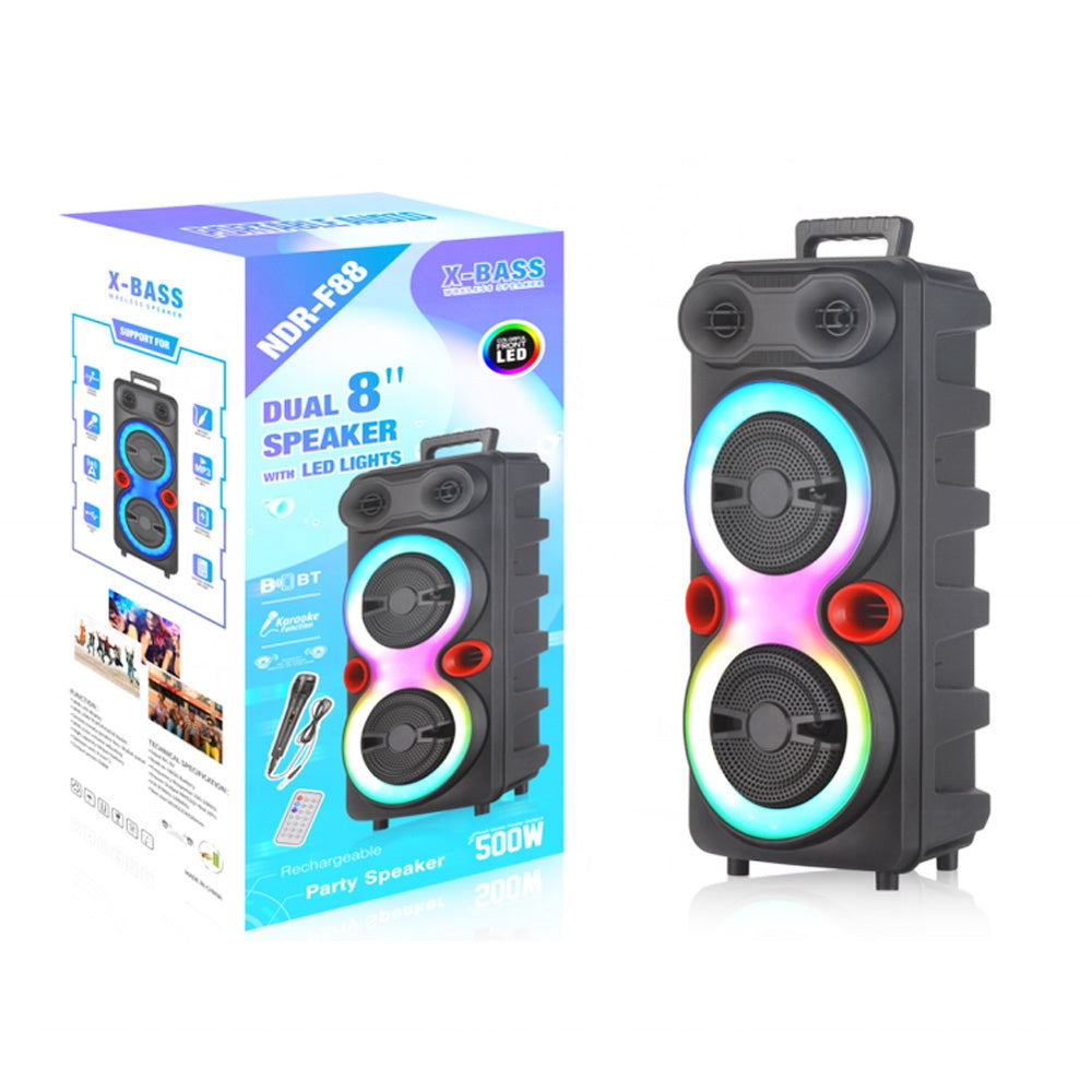 NDR-F88 Dual 8" Horn Stereo Karaoke BT Speaker 500W