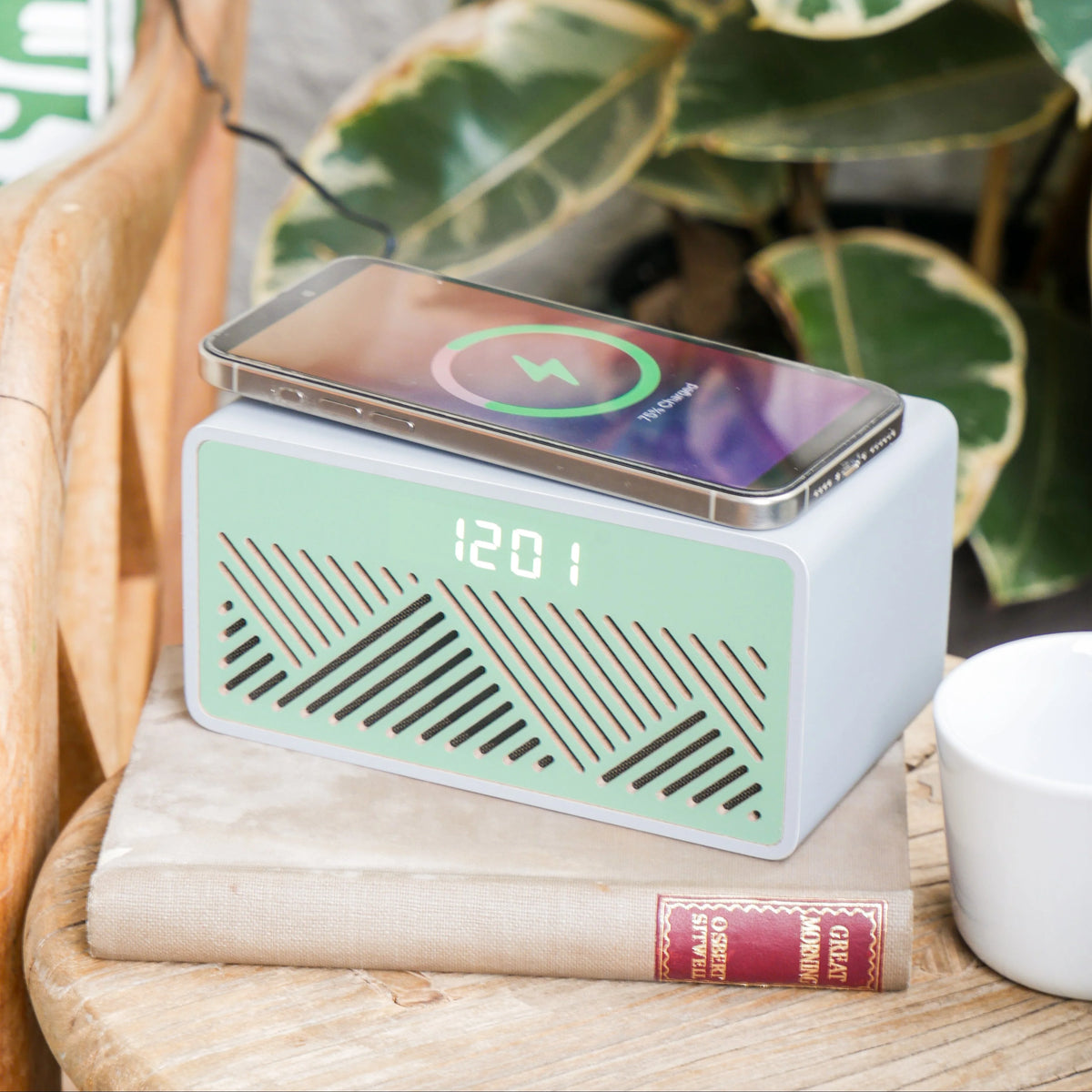Rise Mix Wireless Phone Charger Bluetooth Speaker & Alarm Clock - Grey Green