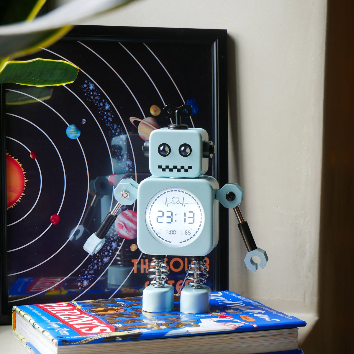 Robot Time Bedside Alarm Clock- Wind Up Blue
