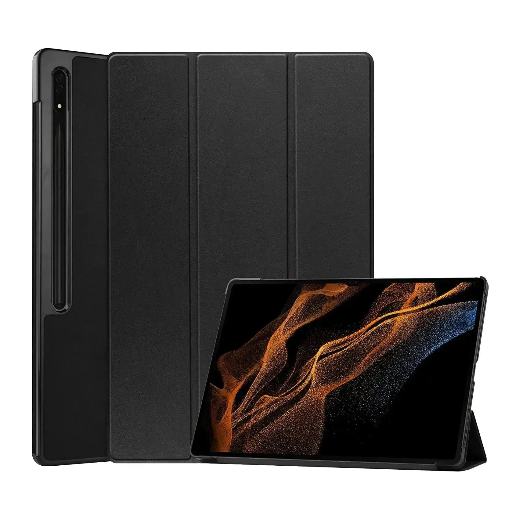 Premium Smart Cover For Samsung Galaxy Tab S8 Ultra Trifold Case Black