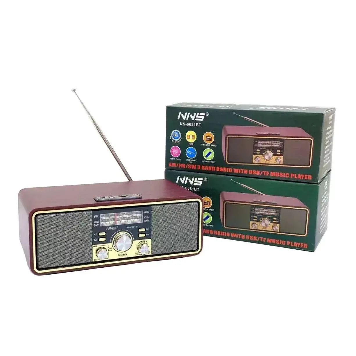 Raiseng NS-6681 Wooden Classic Portable BT Radio