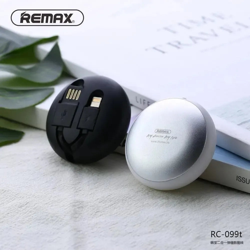 Remax Rc-099t Retractable 2 In 1 Usb Cable Lighting & Micro Black