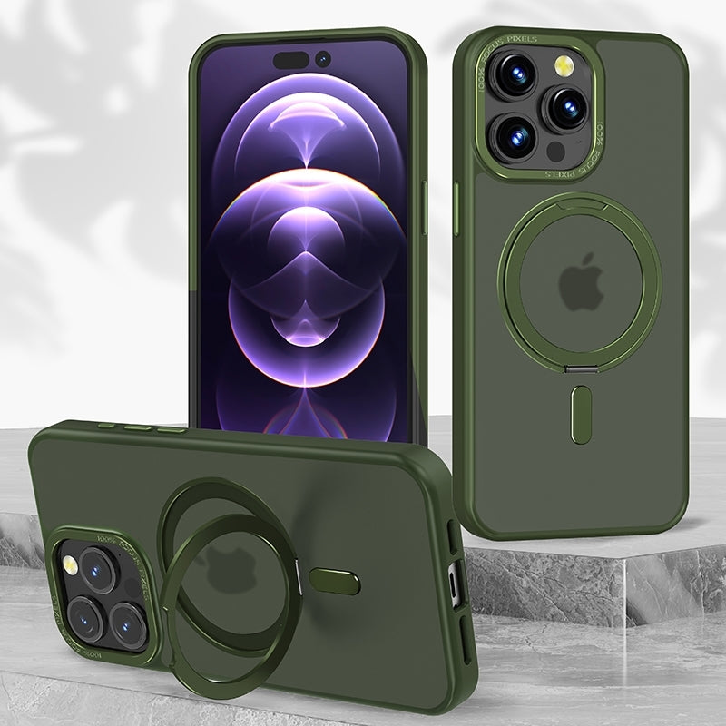 For Apple iPhone 16 Pro Smooth Silicon (Rotating) Stand Case Green