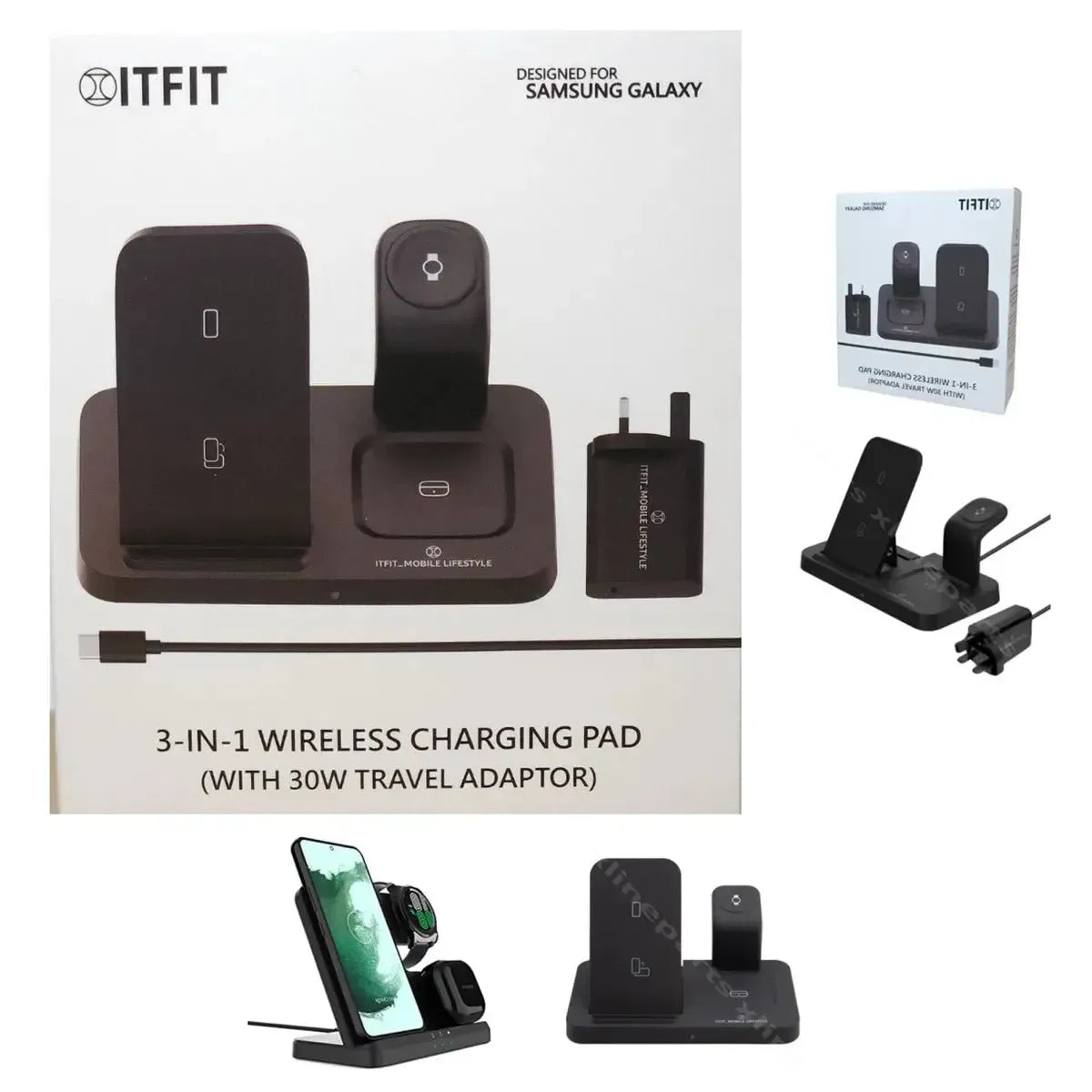 Samsung ITFIT 3-In-1 30W Wireless Charging Pad Black