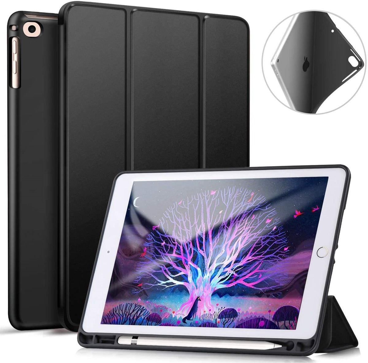 For Samsung Galaxy Tab A9 Plus SM-X210 Ultraslim Tri Fold Wallet Case Black
