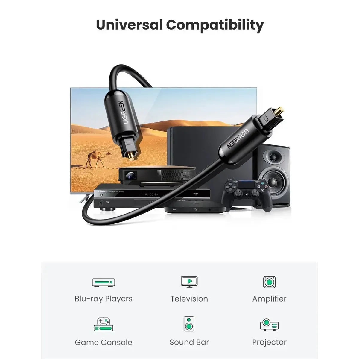 UGREEN 70891 Toslink Fiber Optical Audio Cable 1.5m Black