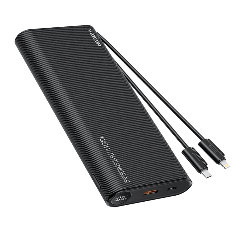 Veger W2503 TCE130 PD 130W 25000mAh Power Bank With Built-in Type-C Cables / Lightning Black