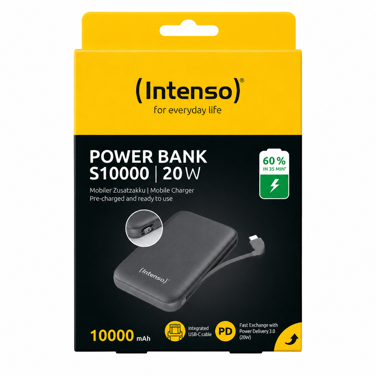 Intenso Power Bank S10000 With Integrated USB-C Cable Grey