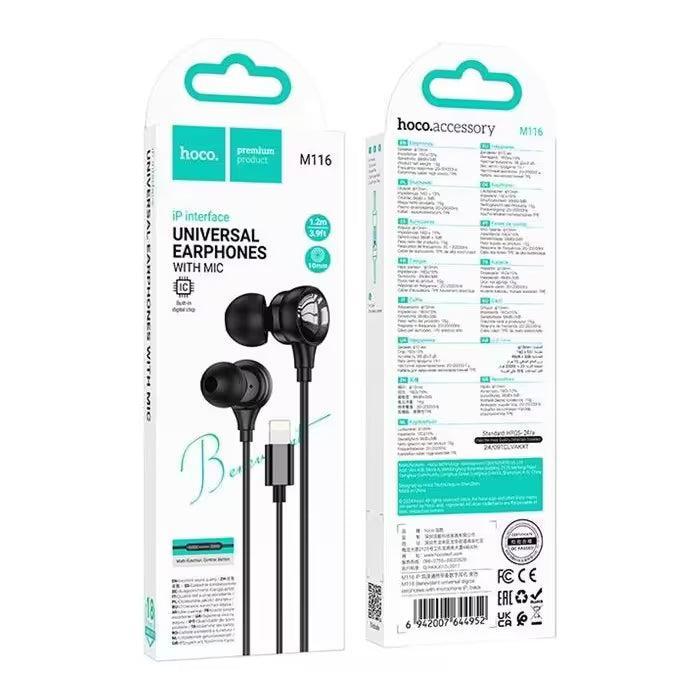 Hoco M116 Benevolent Lightning Digital Earphones With Microphone Black