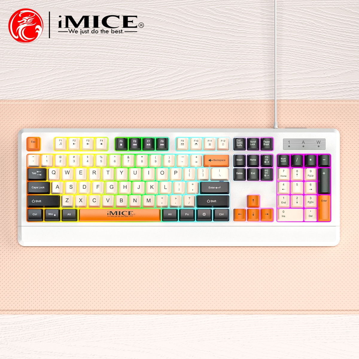 IMICE AK-100 Wired Colourful Atmosphere Gaming Keyboard White