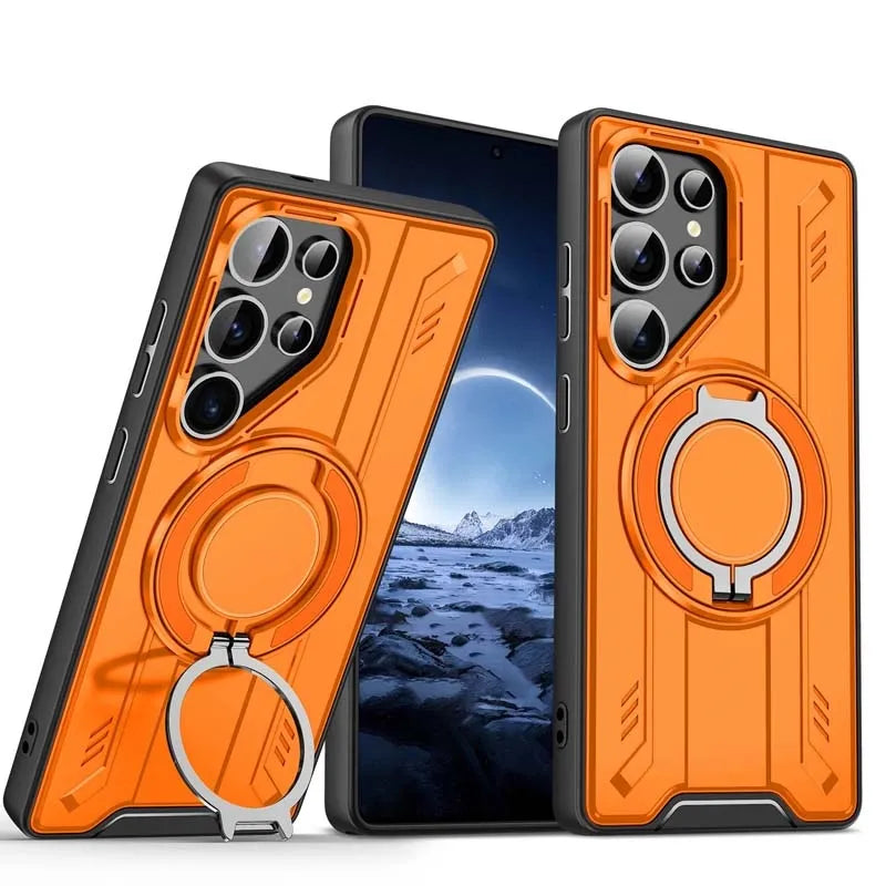 For Samsung Galaxy S25 Ultra Magnetic Armour Rotating Stand Case Orange