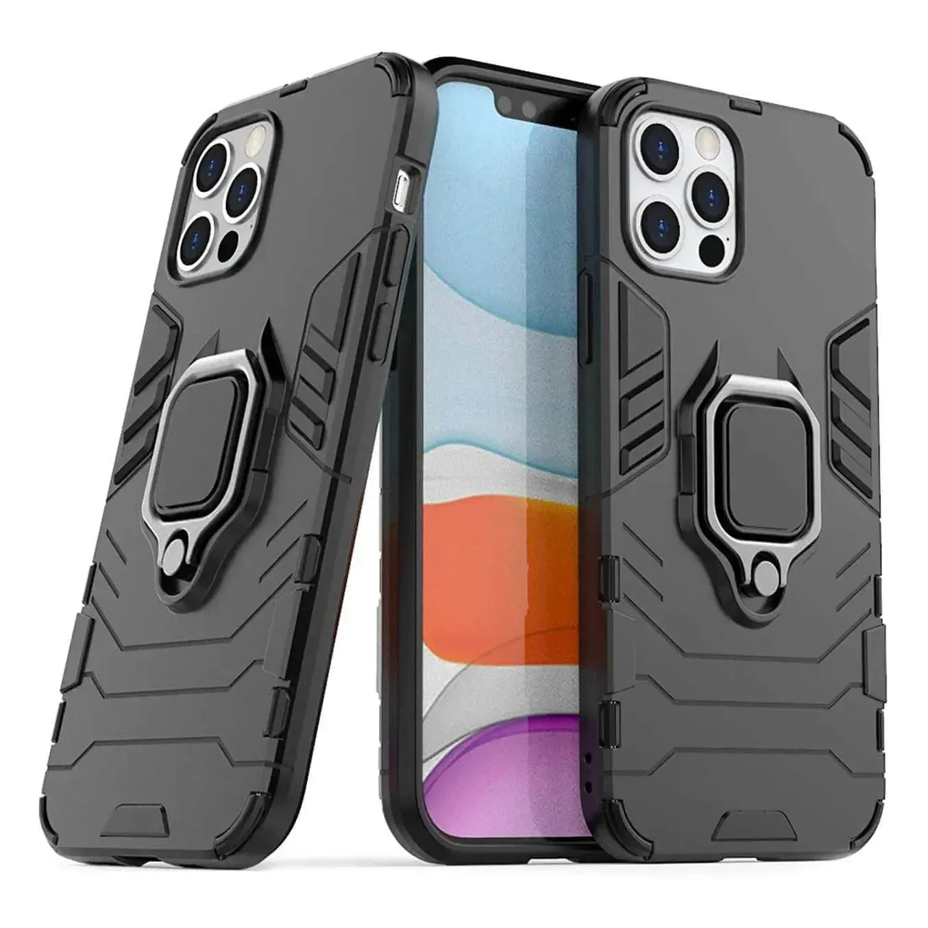 Luxury Hybrid Case For Apple iPhone 12 Pro Max Shockproof Cover Magnet Ring Holder - Black