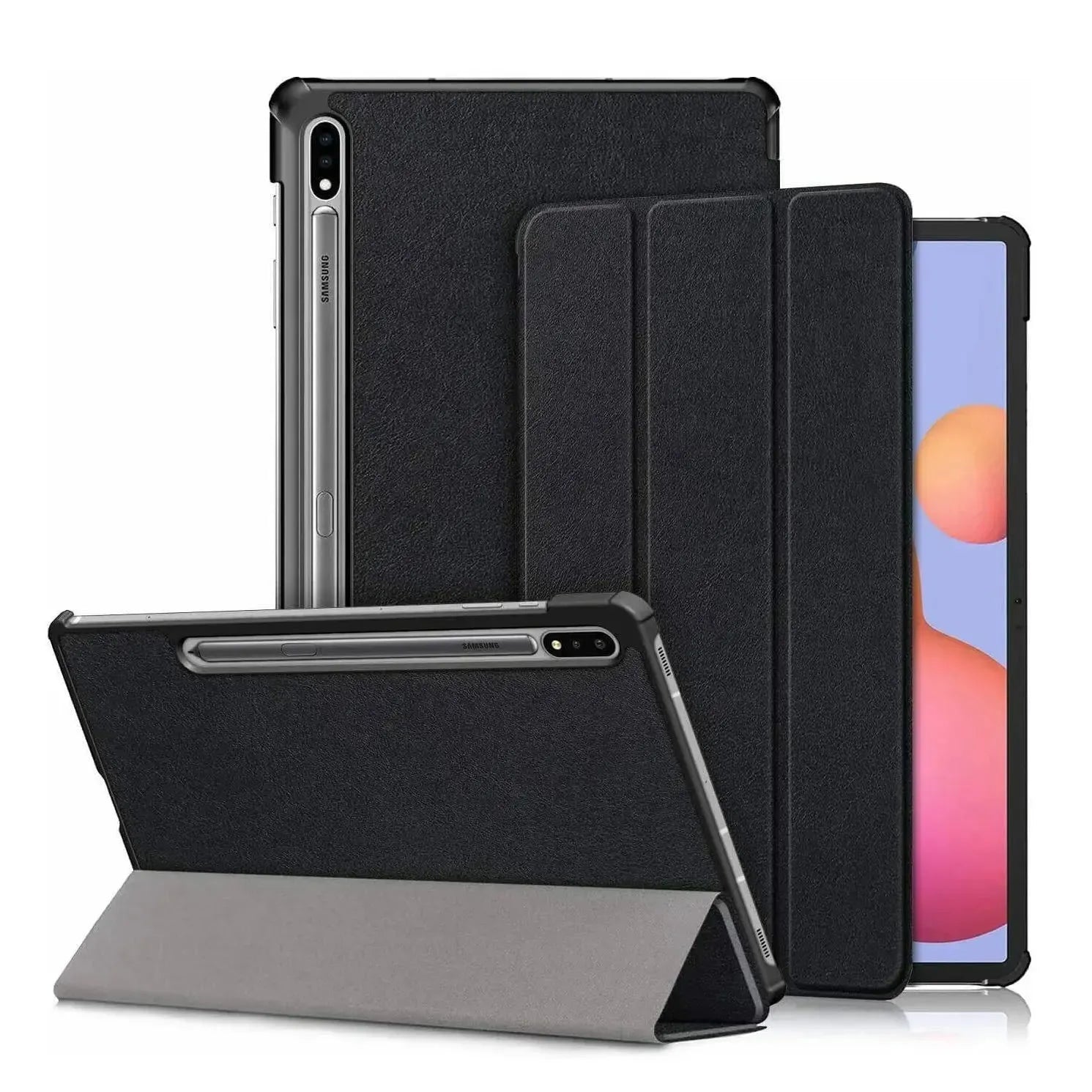 Premium Smart Cover For Samsung Galaxy Tab S7 Trifold Case Black
