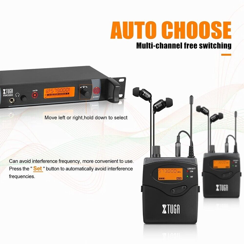 XTUGA RW2080 UHF Wireless Stage Singer In-Ear Monitor System Single BodyPack Receiver-www.firsthelptech.ie