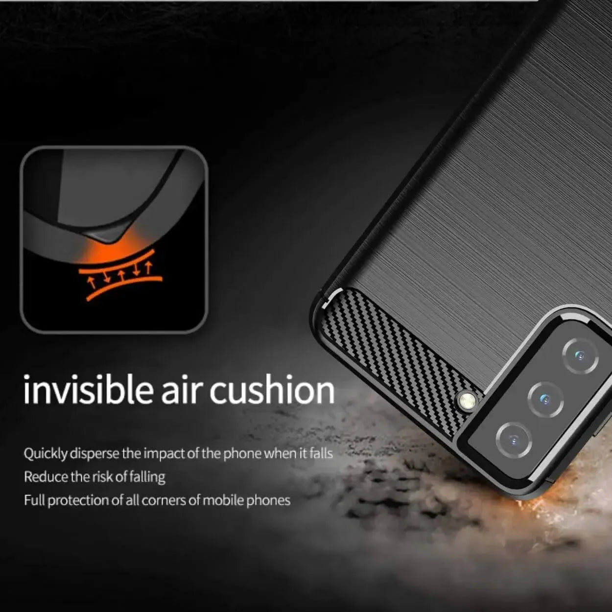 TPU Phone Cover For Samsung Galaxy S21 Carbon Fiber Case Black