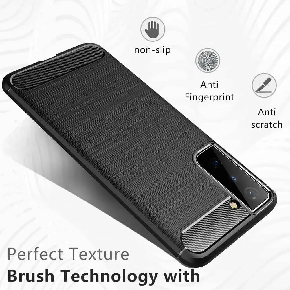 TPU Phone Cover For Samsung Galaxy S21 Plus Carbon Fiber Case Black