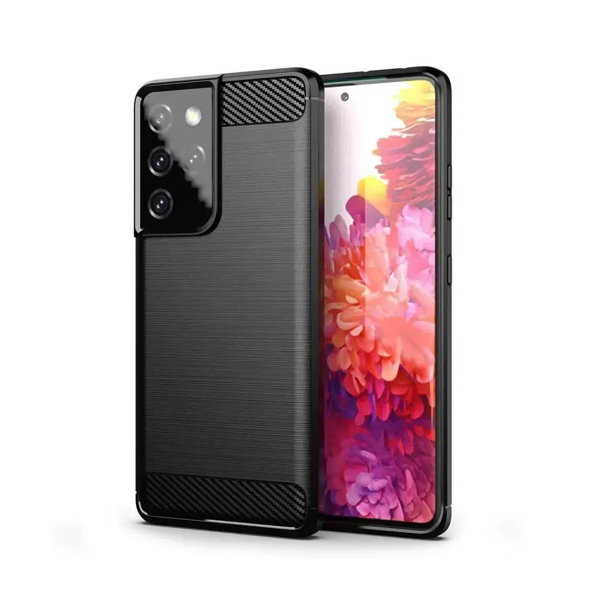 TPU Phone Cover For Samsung Galaxy S21 Ultra Carbon Fiber Case Black