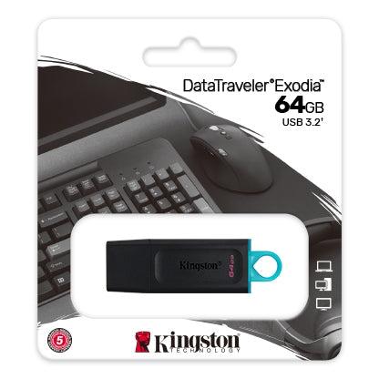 Kingston (USB) 3.2 Gen 1 Flash Drive 64GB Black & Teal-www.firsthelptech.ie