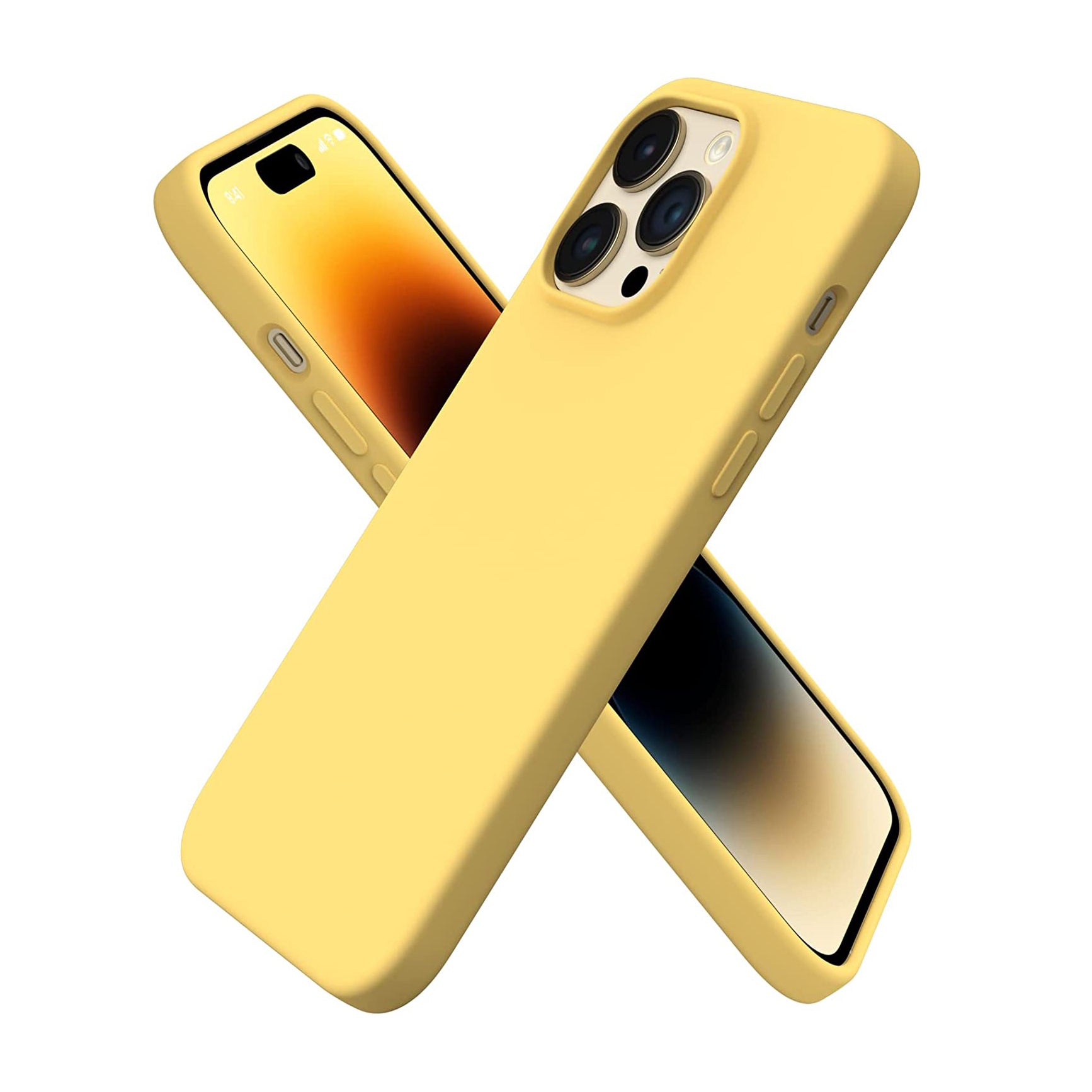 Liquid Silicone Case For Apple iPhone 14 Pro Max Luxury Thin Phone Cover Yellow-www.firsthelptech.ie