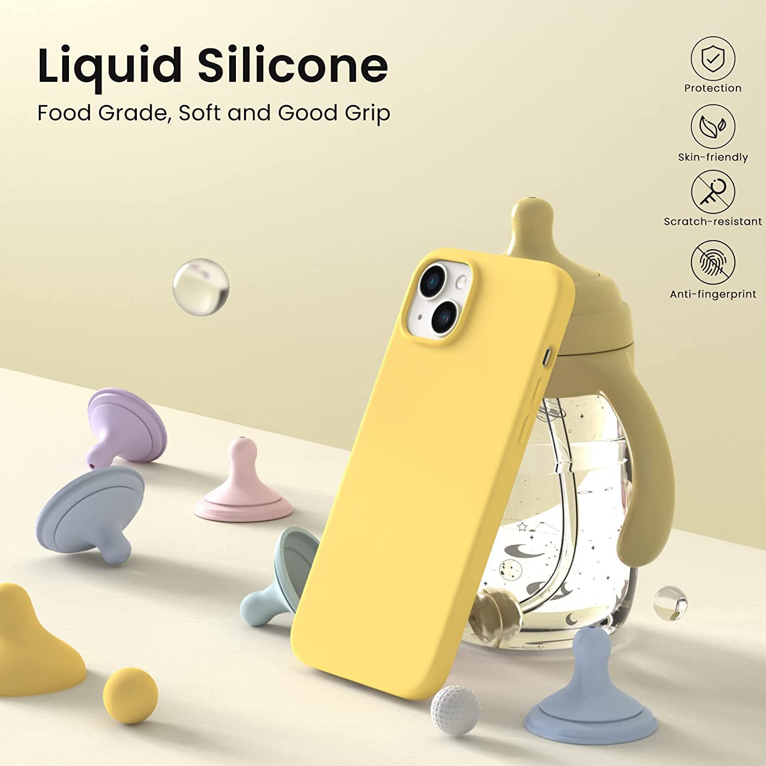 Liquid Silicone Case For Apple iPhone 14 Plus Luxury Thin Phone Cover Yellow-www.firsthelptech.ie