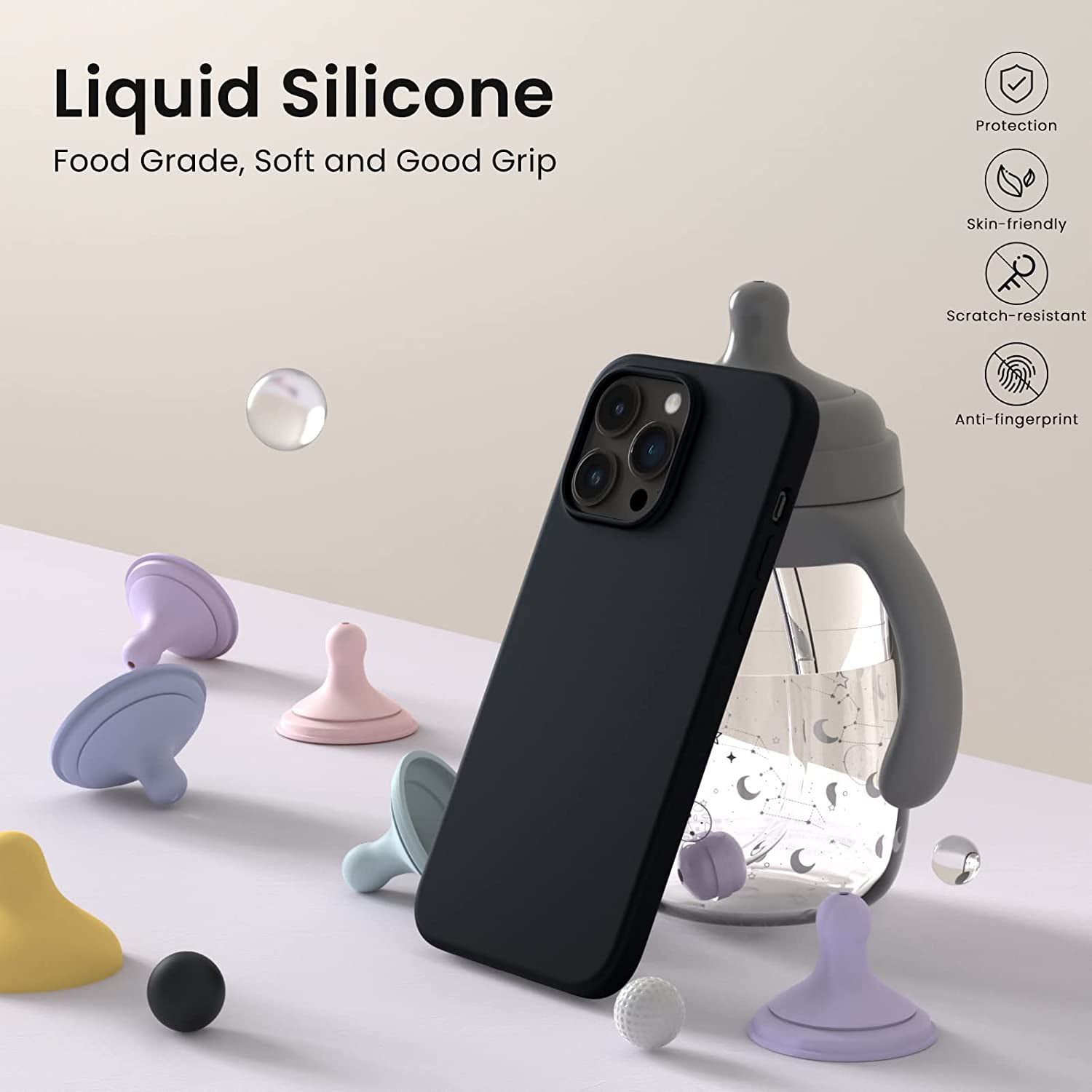 Liquid Silicone Case For Apple iPhone 14 Pro Luxury Thin Phone Cover Black-www.firsthelptech.ie