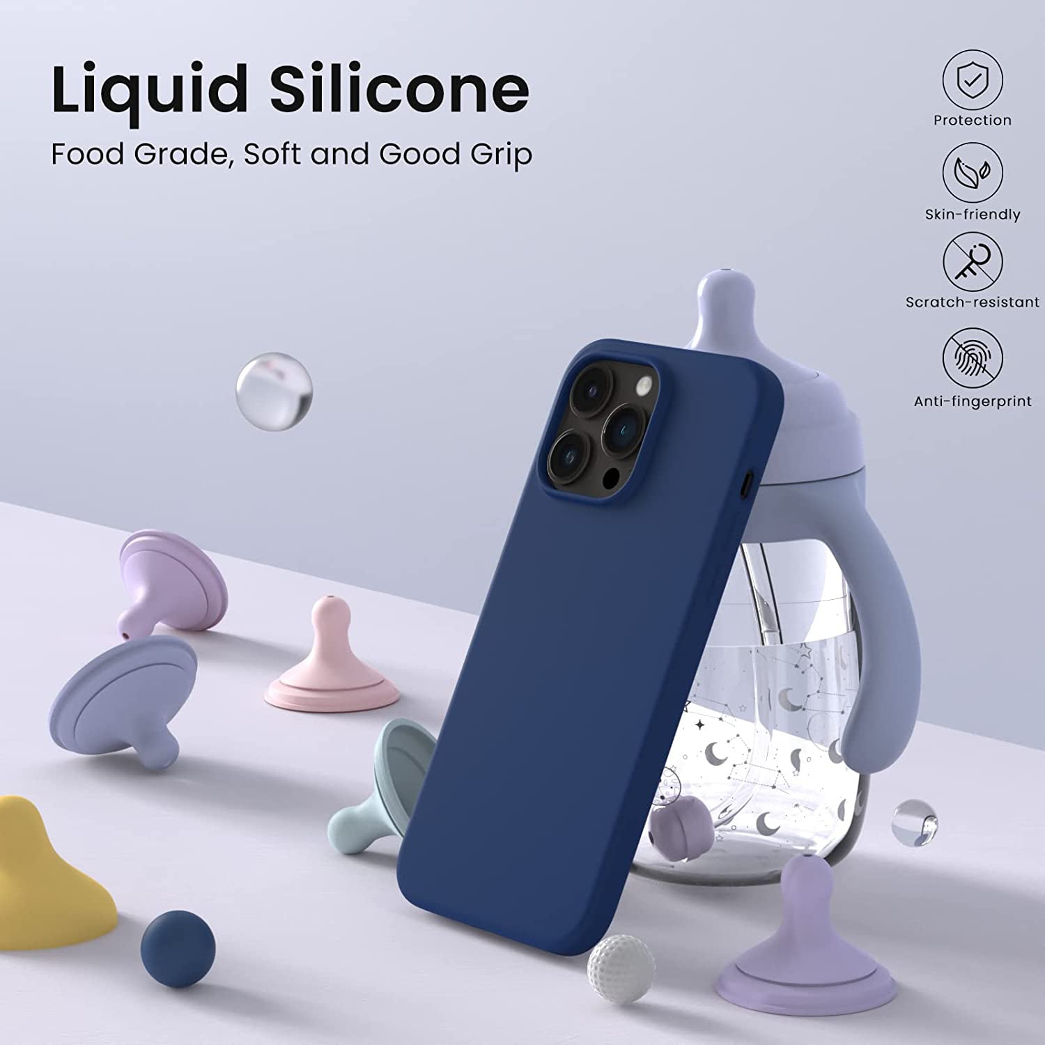 Liquid Silicone Case For Apple iPhone 14 Pro Max Luxury Thin Phone Cover Blue-www.firsthelptech.ie