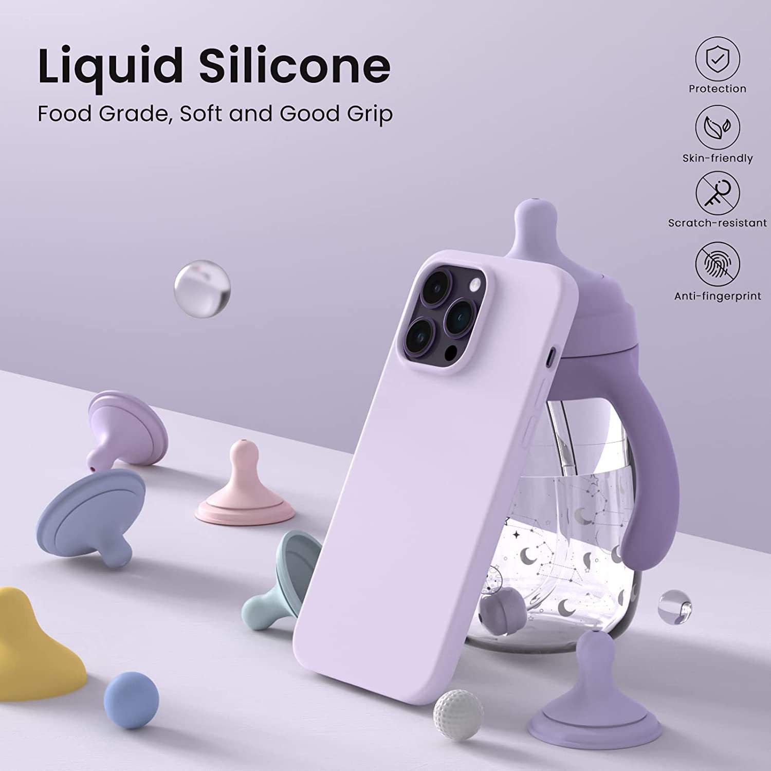 Liquid Silicone Case For Apple iPhone 14 Pro Luxury Thin Phone Cover Liliac Purple-www.firsthelptech.ie