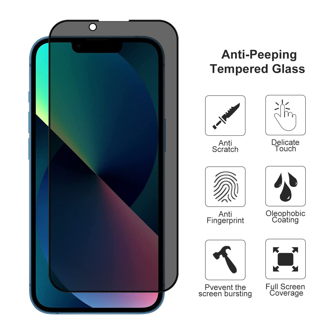 Privacy Anti Spy Screen Protector For Apple iPhone 13 / 13 Pro Tempered Glass-www.firsthelptech.ie