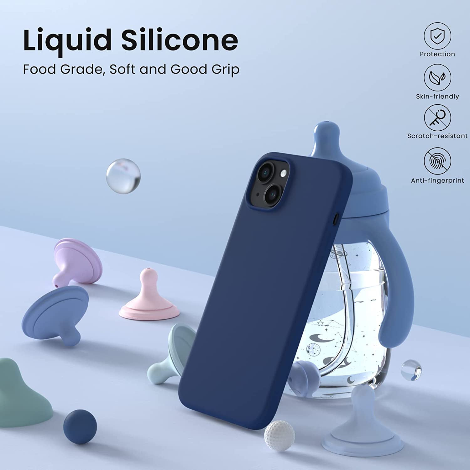 Liquid Silicone Case For Apple iPhone 14 Plus Luxury Thin Phone Cover Blue-www.firsthelptech.ie