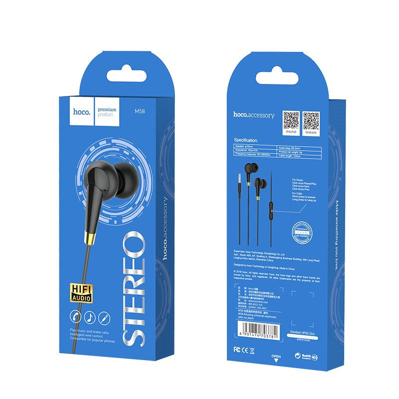 Hoco M58 Amazing Universal Earphone with Mic Black-www.firsthelptech.ie