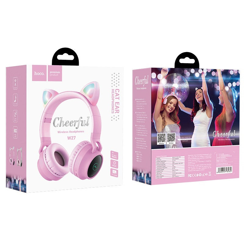 Hoco W27 Cat Ear 3 in 1 Wireless V5.0 JL Chip Headphone Pink-www.firsthelptech.ie