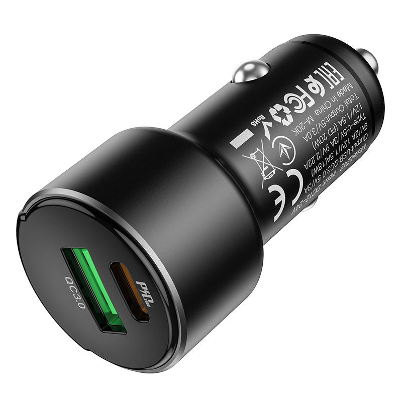 Hoco Z42 Light Road Dual Port (PD20W + QC3.0) Digital Display Car Charger Black