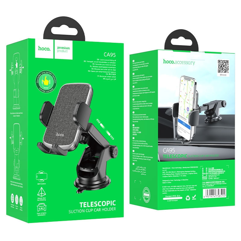 Hoco CA95 Polaris Premium Universal Suction Car Holder Black-www.firsthelptech.ie