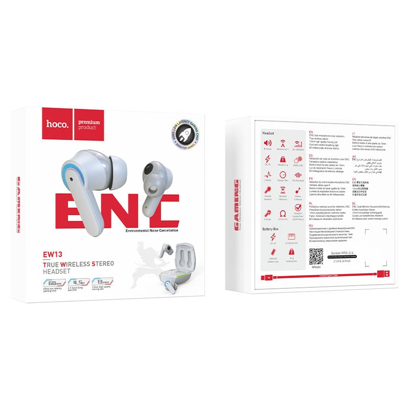 Hoco EW13 Magic Flow TWS ENC Noise Cancelling Bluetooth Gaming Earpod Gray-www.firsthelptech.ie