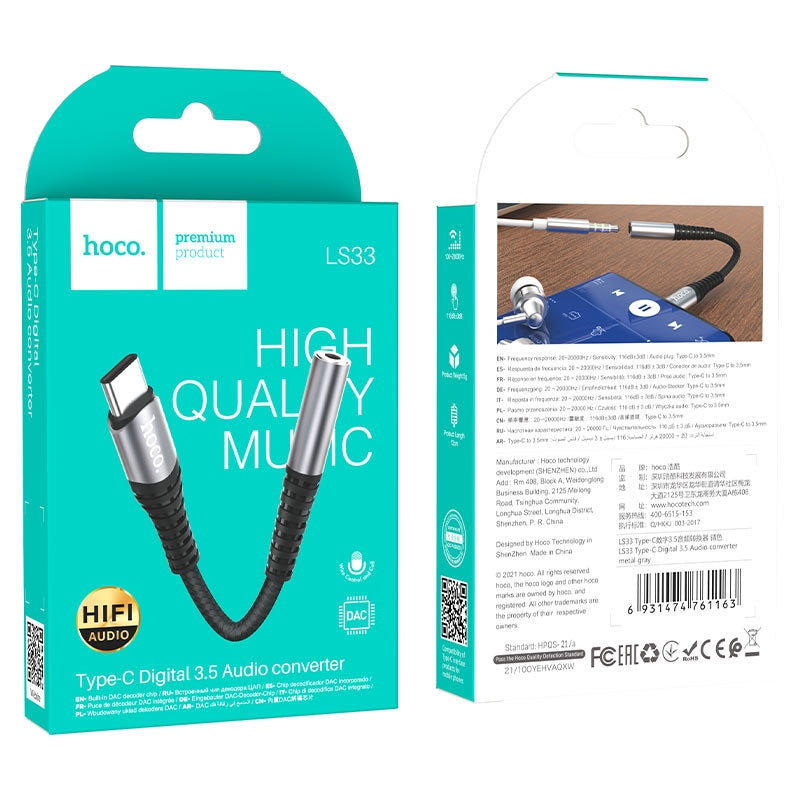 Hoco LS33 Type-C Digital 3.5mm Audio Converter Metal Gray-www.firsthelptech.ie