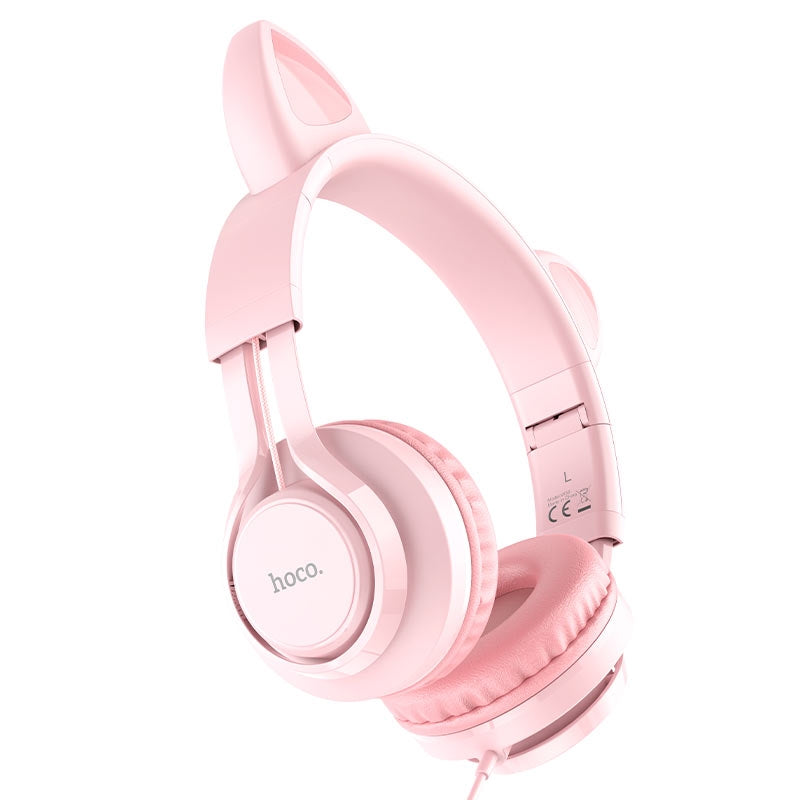 Hoco W36 Kids Edition Cat Ear Headphones With Mic Pink-www.firsthelptech.ie