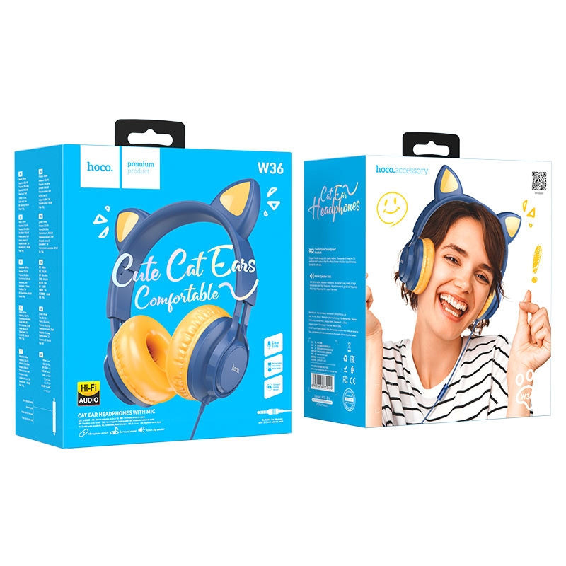 Hoco W36 Kids Edition Cat Ear Headphones With Mic Midnight Blue-www.firsthelptech.ie