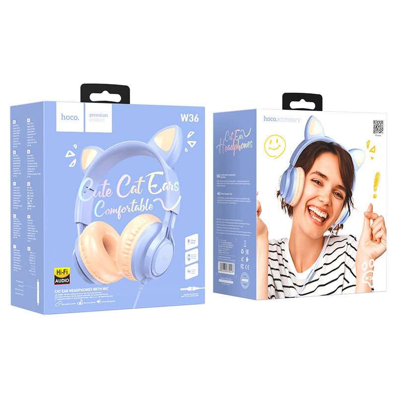 Hoco W36 Kids Edition Cat Ear Headphones With Mic Dream Blue-www.firsthelptech.ie