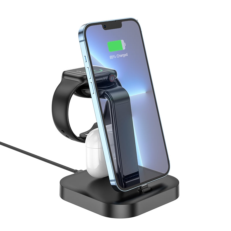 Hoco CW43 Graceful 3-In-1 Charging Dock Stand Black-www.firsthelptech.ie