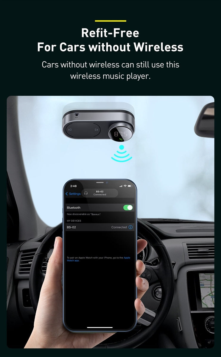 Baseus CDMP00001 Solar Wireless Car MP3 Bluetooth FM Transmitter Black