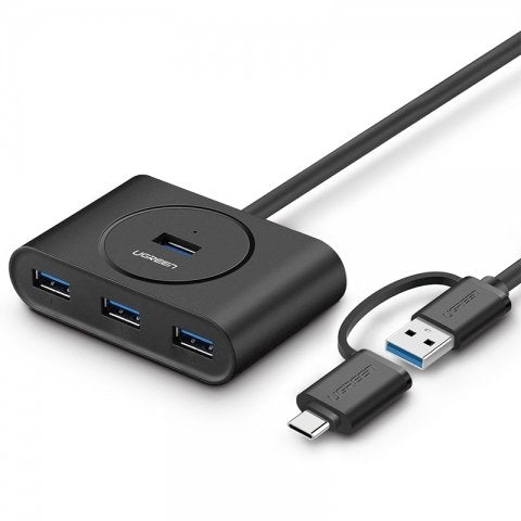 UGREEN 40850 4 in 1 USB 3.0 Hub with USB-C Port 1m Black-www.firsthelptech.ie
