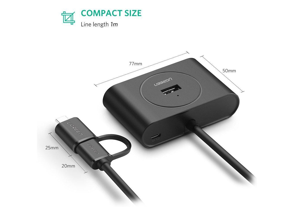 UGREEN 40850 4 in 1 USB 3.0 Hub with USB-C Port 1m Black-www.firsthelptech.ie